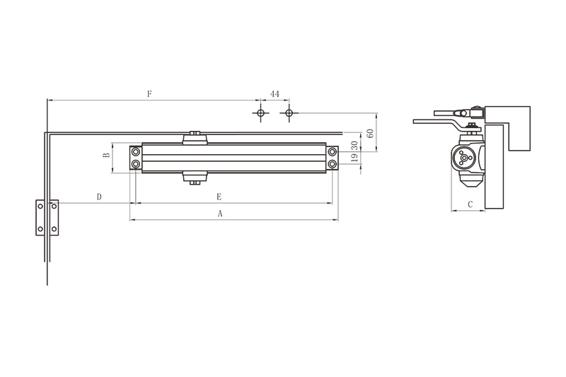Door Closer 301-6BW Size