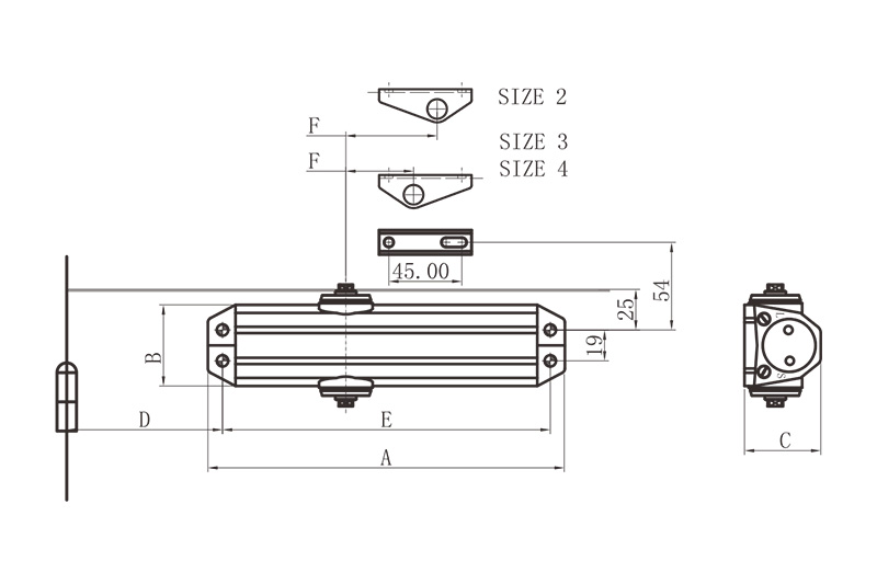 Door Closer D3023AW/BW Size